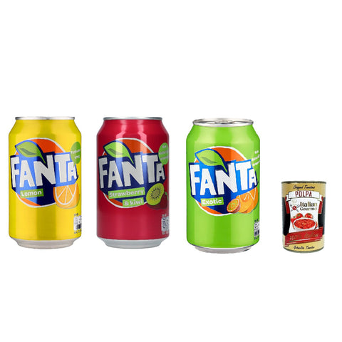 Fanta Lemon - Strawberry & kiwi - Exotic - sleek 330ml soft drink, Erfrischungsgetränk 72x 330ml inkl. Italian Gourmet polpa 400g Original italienisch