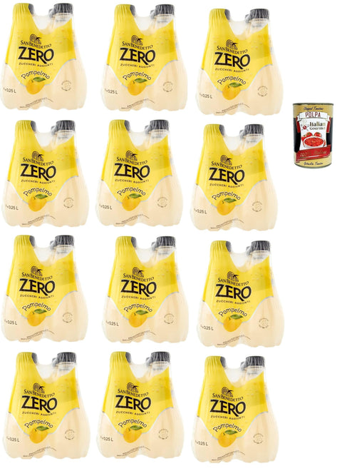 San Benedetto Pompelmo Zero PET ohne Zucker 48x 0,25l, Grapefruit, Limonade orange ohne Zucker, soft drink sugarfree Original italienisch inkl. Italian Gourmet Polpa 400g