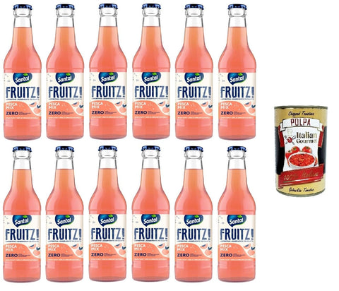 Italian Gourmet E.R. Limonade SANTÀL FRUITZ! Pesca mix zero,Peach Mix Zero Das leicht prickelnde alkoholfreie Getränk mit Fruchtgeschmack 12x200ml + Italian Gourmet polpa 400g 8032804040014