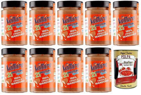 Náttúra Protein Sport 100% Mandelcreme, Protein Aufstrich ohne Zuckerzusatz,Glutenfrei, 100% natürlich, reich an Proteinen,180g 9x Original italienisch inkl. Italian Gourmet Polpa di Pomodoro 400g Dose