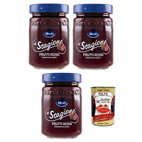 Hero Confettura Frutti Rossi di Stagione, 3x 350g, Saison Rote Früchte, Marmelade und zusätzliche Marmelade mit saisonalen Früchten, hochwertiger Früchte Original italienisch inkl. Italian Gourmet Polpa 400g