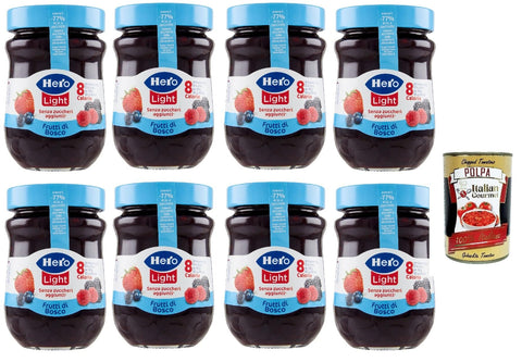 Italian Gourmet E.R. Marmeladen & Konfitüren Hero Light Beeren Marmelade, 8 Gläser mit 280 g, Marmelade und zusätzlicher Marmelade, hochwertige Früchte, ohne Konservierungsstoffe und ohne Farbstoffe + Italian Gourmet polpa 400g 8032804040014