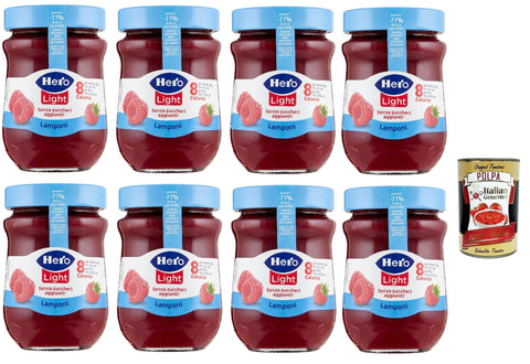 Italian Gourmet E.R. Marmeladen & Konfitüren Hero Light Light Himbeeren Marmelade, 8 Gläser mit 280 g, Marmelade und zusätzlicher Marmelade, hochwertige Früchte, ohne Konservierungsstoffe und ohne Farbstoffe + Italian Gourmet polpa 400g 8032804040014