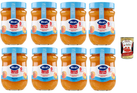 Italian Gourmet E.R. Marmeladen & Konfitüren Hero Light Light Pfirsich Marmelade, 8 Gläser mit 280 g, Marmelade und zusätzlicher Marmelade, hochwertige Früchte, ohne Konservierungsstoffe und ohne Farbstoffe + Italian Gourmet polpa 400g 8032804040014