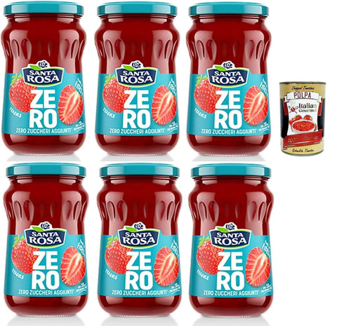 Italian Gourmet E.R. Marmeladen & Konfitüren Santa Rosa, Zero Erdbeeren Marmelade, leichte und nahrhafte Freude, ideal zum Frühstück oder Snack, reich an Geschmack und ohne zugesetzten Zucker, 6x 300 g + Italian Gourmet polpa 400g 8032804040014
