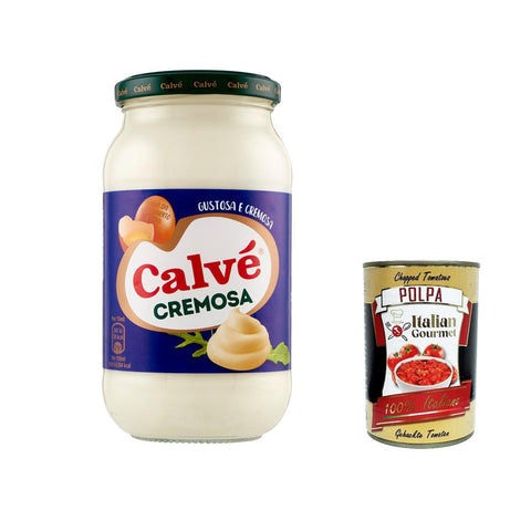 Calvè Calve Cremosa Mayonnaise mayo classic Fritessoße Soße Sauce glass 439ml 12x Original italienisch inkl. Italian Gourmet Polpa 400g
