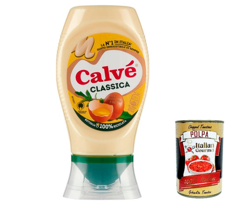 Italian Gourmet E.R. Mayonnaise 12x Calvé Classic Mayonnaise, 250 ml, mit Sonnenblumenkernöl, ideal für Sandwiches und Canapés, ohne Konservierungsstoffe und ohne Zucker, glutenfrei, vegetarisch + Italian Gourmet polpa 400g 8720182380777