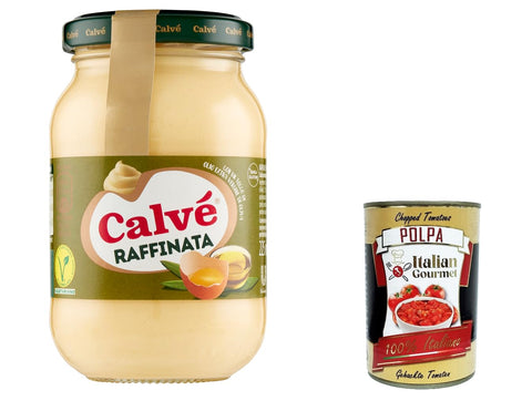 Italian Gourmet E.R. Mayonnaise 12x Calvé Maionese Raffinata Zusatz von nativem Olivenöl extra, ideal zu Fleisch und Gemüse, glutenfrei, 225 ml + Italian Gourmet polpa 400g 8712423001633