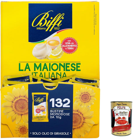 Biffi Italienische Mayonnaise Mayo Maionnaise 132 Sachets Single -Potion von 10 g 3x Original italienisch inkl. Italian Gourmet Polpa 400g