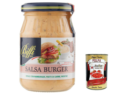 Biffi salsa Burger, Sauce mit Mayonnaise, Senf, Zwiebeln 3x 180g inkl. Italian Gourmet polpa 400g Original italienisch