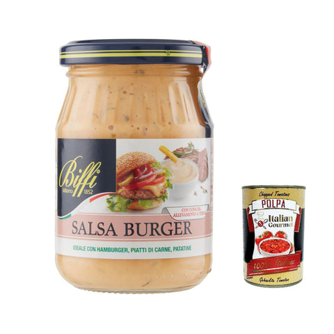 Biffi salsa Burger, Sauce mit Mayonnaise, Senf, Zwiebeln 3x 180g inkl. Italian Gourmet polpa 400g Original italienisch