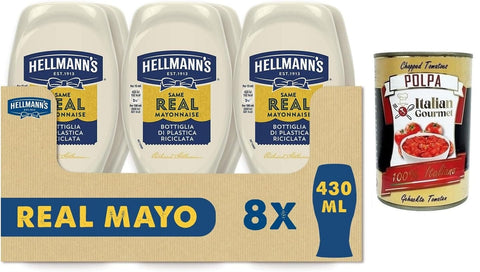 Italian Gourmet E.R. Mayonnaise 8x Hellmann's Maionese,Mayonnaise in Top-Down-Verpackung,430ml + Italian Gourmet Polpa di Pomodoro 400g Dose 8710908943737