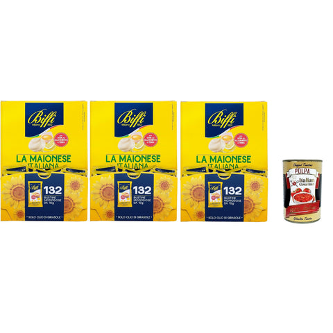 Biffi Italienische Mayonnaise, 132 Einzelportionsbeutel, pro Portion, 3er - Pack 10g inkl. Italian Gourmet polpa 400g Original italienisch