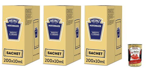 Italian Gourmet E.R. Mayonnaise Heinz Mayonnaise, Smooth & Creamy, 200 Portionsbeutel à 10 ml, 3er Pack, + Italian Gourmet polpa 400g