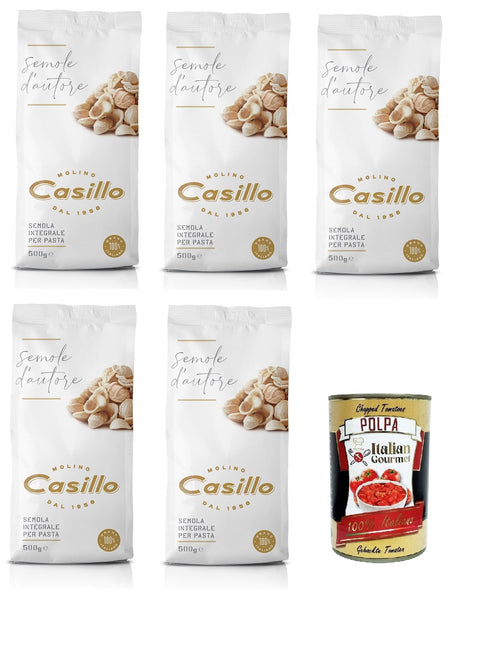 Italian Gourmet E.R. Mehl Molino Casillo Semola D'Autore Farina di semola rimacinata integrale per pasta Vollkorn-Grießmehl für Nudeln 5x500gr + Italian Gourmet polpa 400g 8032804040014