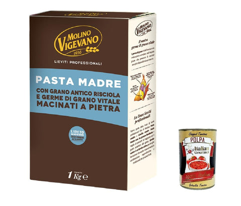 Italian Gourmet E.R. Mehl Molino Vigevano, Pasta Madre con grano antico Risciola e germe di grano vitale, Mutter Pasta mit Antiquitätenweizen -Rikscha und Steingasse Vital Weizenkeise 1kg + Italian Gourmet polpa 400g 8032804040014