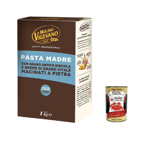 Lo conte Molino Vigevano, Pasta Madre con grano antico Risciola e germe di grano vitale, Mutter Pasta mit Antiquitätenweizen - Rikscha und Steingasse Vital Weizenkeise 1kg inkl. Italian Gourmet polpa 400g Original italienisch
