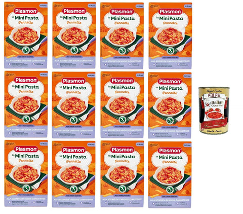 Italian Gourmet E.R. Menüs Plasmon la Mini Pasta Pennette die Mini -Stifte Pennette Pasta für Babys ab 10+ 12x 300 g + Italian Gourmet polpa 400g 8032804040014