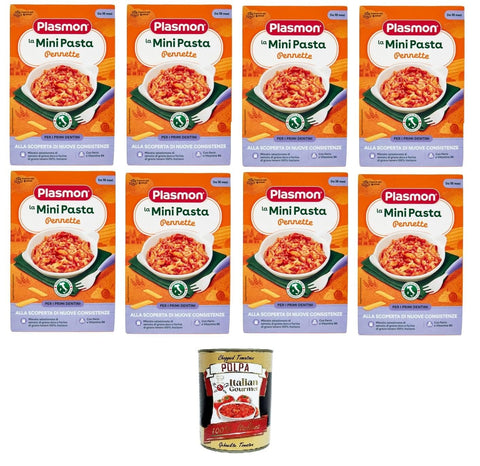 Italian Gourmet E.R. Menüs Plasmon la Mini Pasta Pennette die Mini -Stifte Pennette Pasta für Babys ab 10+ 8x 300 g + Italian Gourmet polpa 400g 8032804040014