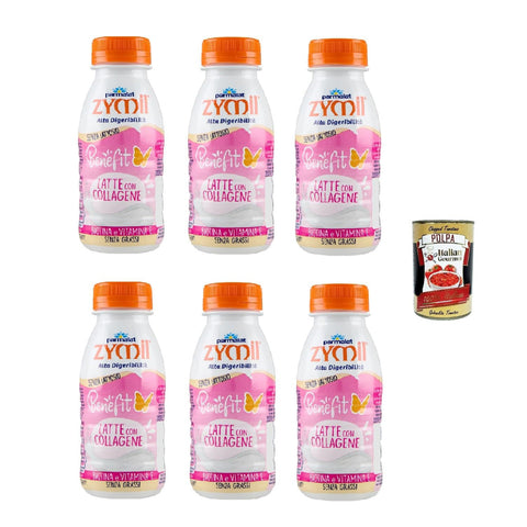 Parmalat Zymil Benefit Collagene 250ml, Laktosefreier Milchdrink mit Kollagen 6x 250ml inkl. Italian Gourmet polpa 400gr Original italienisch