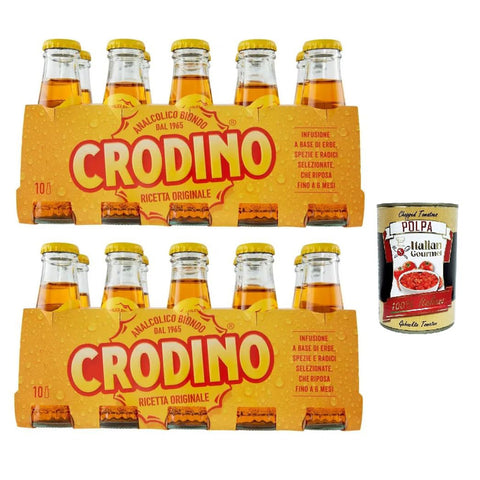 Crodino aperitivo biondo, 20x 100 ml, alkoholfreier Aperitif bitter, Italienischer nicht -alkoholischer Aperitif bereit zu trinken Original italienisch inkl. Italian Gourmet Polpa 400g