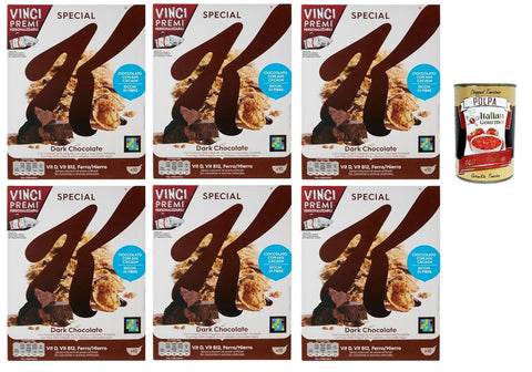 Special K Cereals Dunkle Schokolade Reisflocken Vollkorn Weizen und Gerste mit Vitaminen und Mineralstoffen, Frühstückscerealien 290g Getreideflocken 6x Original italienisch inkl. Italian Gourmet Polpa 400g