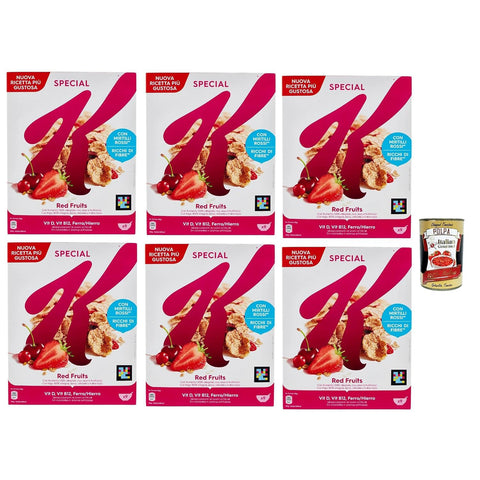 Kelloggs Special K Red Fruits Cereals Roten Früchten Reisflocken Vollkorn Weizen und Gerste mit Vitaminen und Mineralstoffen mit roten Früchten Getreideflocken 6x 290g inkl. Italian Gourmet polpa 400g Original italienisch