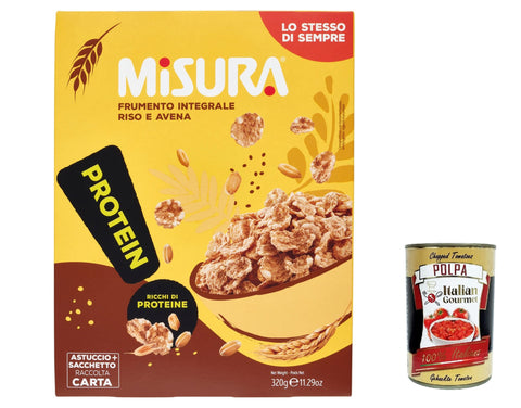 Italian Gourmet E.R. Müsli- & Energieriegel 12x Misura Cereal Multigrain Protein Vollkornflocken, Reis und Hafer – reich an Proteinen und Ballaststoffen, 320 g + italian Gourmet polpa 400g 8002590071042
