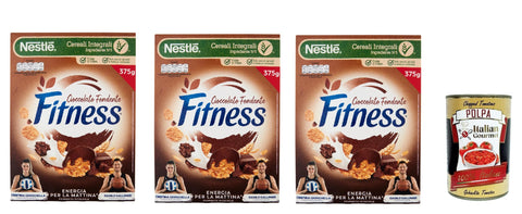 Italian Gourmet E.R. Müsli Nestlé FITNESS Cioccolato Fondente, Dunkle Schokolade, Cerealien Vollkorn, mit Schokolade und Vollkornmüsli, enthält Vitamine, Calcium & Eisen, 3x 375g + Italian Gourmet polpa 400g 8032804040014