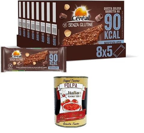 Céréal Haselnuss, glutenfreie Riegel mit Getreide und Schokolade, leckerer und ballaststoffreicher Snack mit nur 90 Kalorien pro Keks, Packung mit 8 Packungen à 5 Riegeln (8 x 5, 90 g) Original italienisch