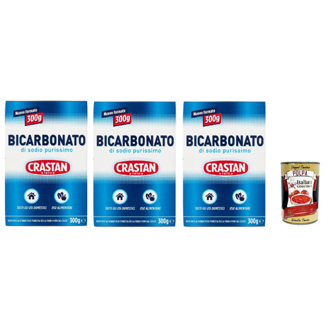 Crastan Bicarbonato di sodio purissimo reines Natriumbicarbonat für den Heimgebrauch und für Lebensmittel 3x 300g Original italienisch inkl. Italian Gourmet Polpa 400g