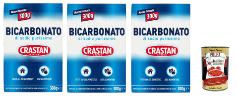 Crastan Bicarbonato di sodio purissimo reines Natriumbicarbonat für den Heimgebrauch und für Lebensmittel 3x 300g Original italienisch inkl. Italian Gourmet Polpa 400g