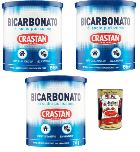 Crastan Bicarbonato di sodio purissimo reines Natriumbicarbonat für den Heimgebrauch und für Lebensmittel 3x750g Original italienisch Natron