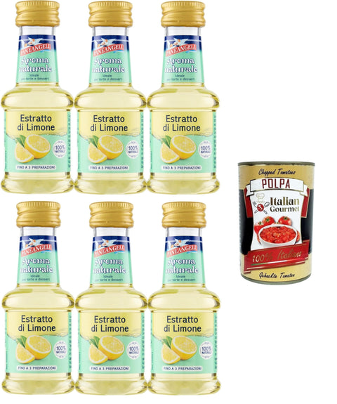 Paneangeli 100 % natürlicher Zitronenextrakt, natürliches Lebensmittelaroma, ideal für Kuchen und Desserts, alkoholfrei, frei von Konservierungsstoffen 6x35 ml inkl. Italian Gourmet polpa 400g Original italienisch