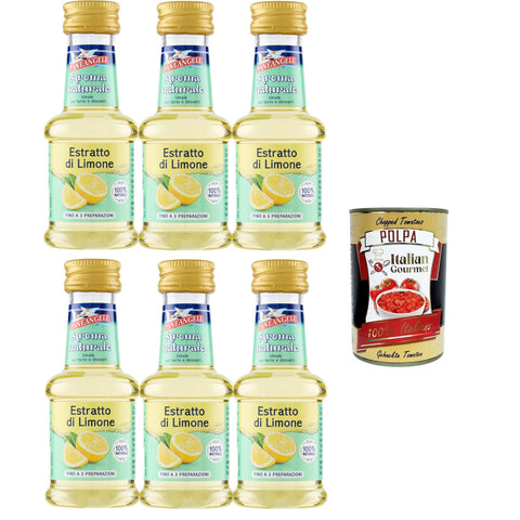 Paneangeli 100 % natürlicher Zitronenextrakt, natürliches Lebensmittelaroma, ideal für Kuchen und Desserts, alkoholfrei, frei von Konservierungsstoffen 6x35 ml inkl. Italian Gourmet polpa 400g Original italienisch