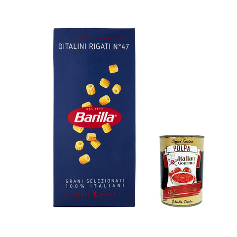 Barilla Pasta Ditalini rigati Nr. 47 italienisch Nudeln 500 g pack 20x Original italienisch inkl. Italian Gourmet Polpa 400g