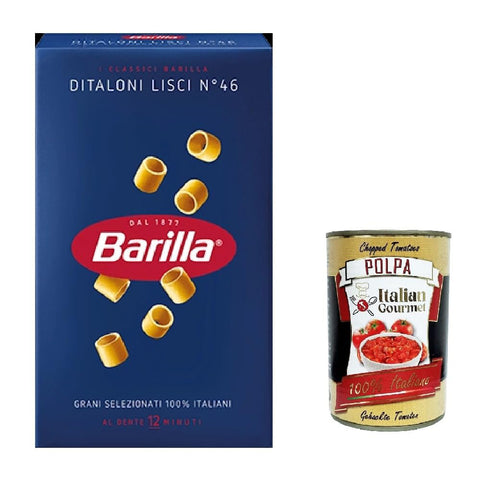 Barilla Pasta Ditaloni lisci Nr. 46 italienisch Nudeln 500 g pack 20x Original italienisch inkl. Italian Gourmet Polpa 400g