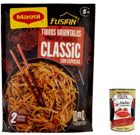 maggi Fusian Geschmack klassischer Nudeln mit Gewürzen (2 Portionen) 121gr 3x Original italienisch inkl. Italian Gourmet Polpa 400g