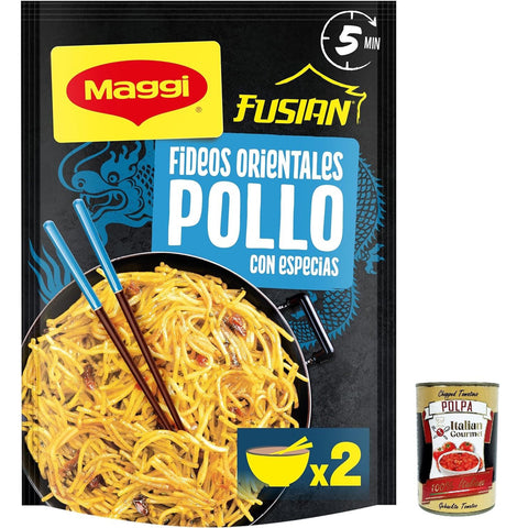 maggi Fusian orientalische Nudeln mit Hühnergeschmack - 121 g 3x Original italienisch inkl. Italian Gourmet Polpa 400g