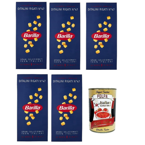 Barilla Pasta Ditalini rigati Nr. 47 italienisch Nudeln 500 g pack 5x Original italienisch inkl. Italian Gourmet Polpa 400g