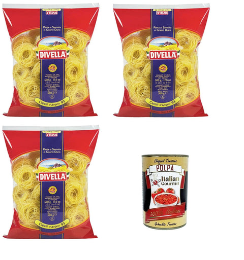 Italian Gourmet E.R. Nudelgerichte Divella Capelli d’Angelo N°93 Hartweizengrieß Pasta Italienische Nudeln 3x 500gr+ Italian Gourmet Polpa di Pomodoro 400g 8005121000931