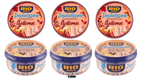 Italian Gourmet E.R. Nudelgerichte Rio Mare Insalatissime Set, Thunfischsalat Herbst Edition mit Linsen und Kürbis, 3x220g, Sizilien Edition mit Kurkuma-Reis, 3x220g, 6 er pack, + Italian Gourmet polpa 400g