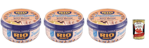 Italian Gourmet E.R. Nudelgerichte Rio Mare Insalatissime Sizilien Edition, Thunfischsalat mit Kurkuma-Reis, Schwarzen Kichererbsen und Orange, 220g, 3er Pack, + Italian Gourmet polpa 400g