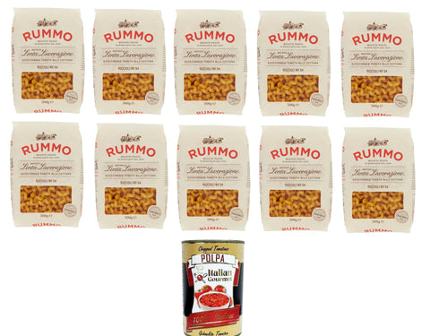 Italian Gourmet E.R. Nudelgerichte Rummo Riccioli n° 54 Pasta Lenta Lavorazione Teigwaren aus Hartweizengrieß Bronze-Zeichnung 10x 500g + Italian Gourmet polpa 400g 8008343200547