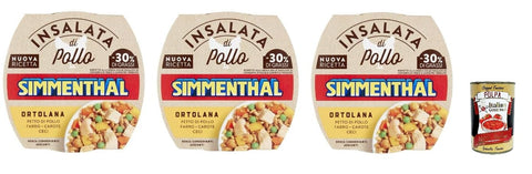 Italian Gourmet E.R. Nudelgerichte Simmenthal Insalata di Pollo Ortolana, Hühnchenbrust mit Dinkel, Karotten und Kichererbsen, 160 g, 3er Pack, Ohne Konservierungsstoffe, + Italian Gourmet polpa 400g