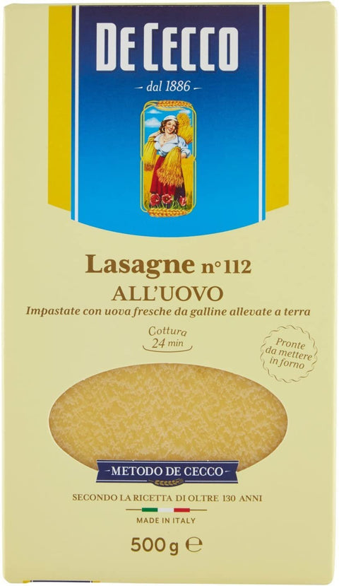 Italian Gourmet E.R. Nudeln & Pasta 10x De Cecco Lasagna All'uovo Pasta mit ei Nr. 112 500g + Italian Gourmet polpa 500g 8001250211125