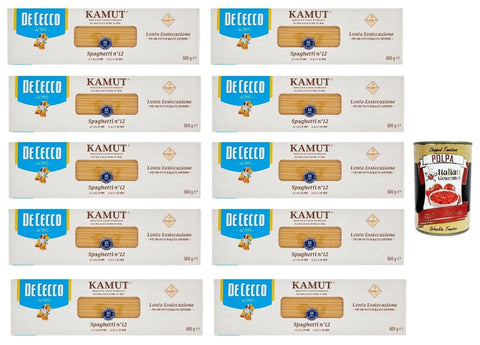 Italian Gourmet E.R. Nudeln & Pasta 10x De Cecco nudeln Pasta Spaghetti N. 12 Kamut Marke von Khorasan-Weizen 500g + Italian Gourmet polpa 400g 8001250009722