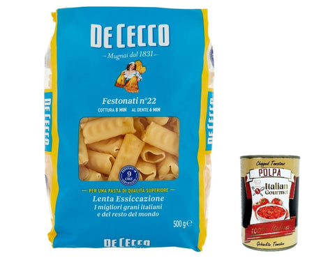 Italian Gourmet E.R. Nudeln & Pasta 10x De Cecco Pasta 100% Italian Festonati n° 22 Noodles 500 g + Italian Gourmet Polpa 400 g 8001250120229
