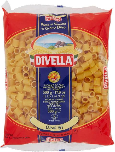 Italian Gourmet E.R. Nudeln & Pasta 10x Divella Ditali N. 61 Hartweizengrieß Pasta Italienische Nudeln 500g Packung + Italian Gourmet Polpa di Pomodoro 400g Dose 8005121000610