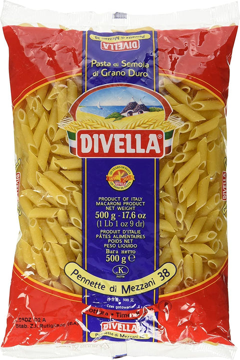 Italian Gourmet E.R. Nudeln & Pasta 10x Divella Pennette Di Mezzani N. 38 Hartweizengrieß Pasta Italienische Nudeln 500g Packung + Italian Gourmet Polpa di Pomodoro 400g Dose 8005121000382